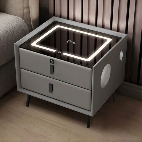 MODERN MINIMALIST SMART SOLID WOOD BEDSIDE TABLE LIGHT LUXURY