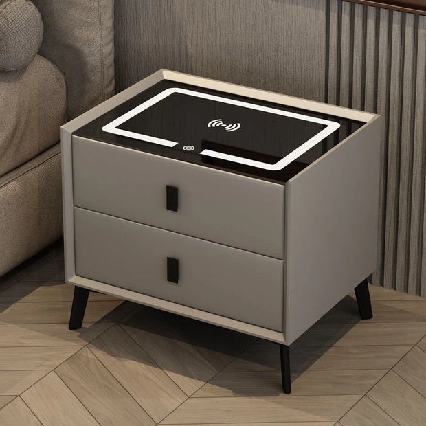 MODERN MINIMALIST SMART SOLID WOOD BEDSIDE TABLE LIGHT LUXURY