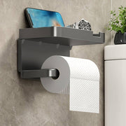 Punch-Free Wall-Mounted Toilet Paper Holder with Phone Shelf