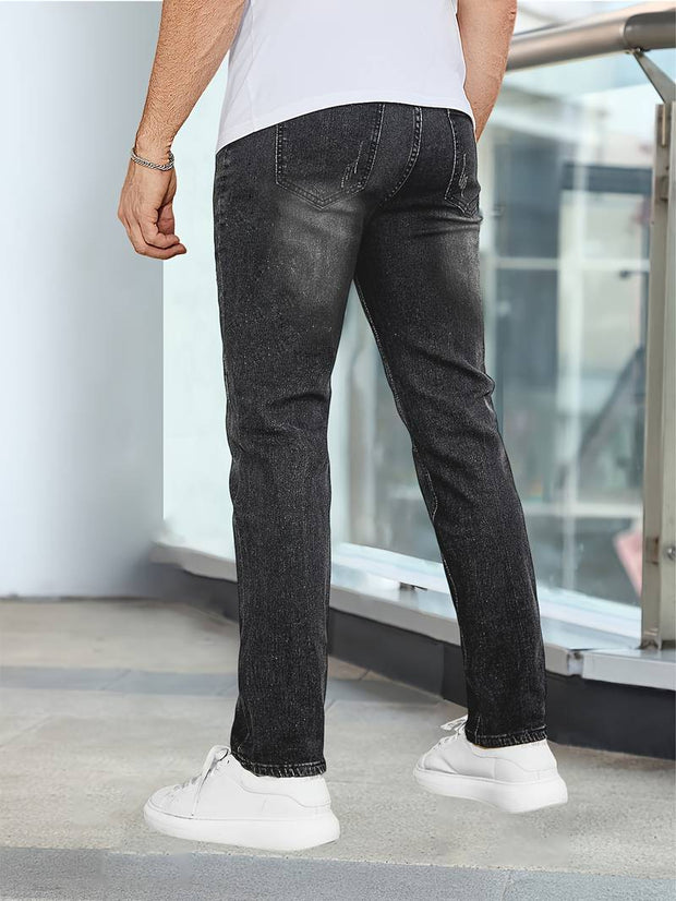 Men's Casual Medium Stretch Jeans, Classic Design Denim Pants