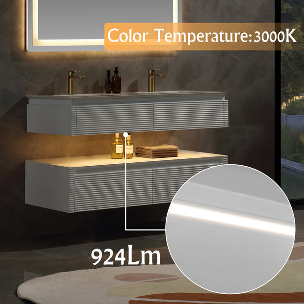 Lumino 48" Modern Double Bathroom Vanity with Engineered Stone Top and Light US
