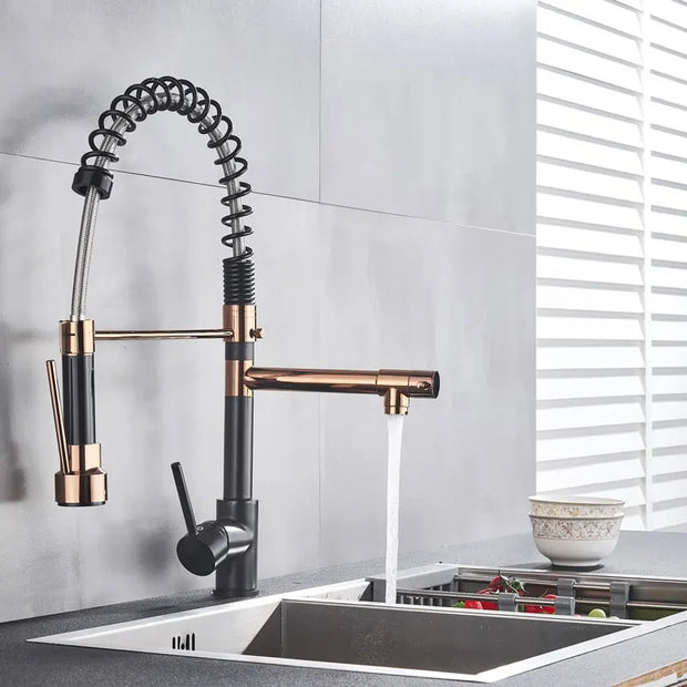 Rose Gold Dual-Handle Kitchen Faucet. || Matching Hot Cold Bath