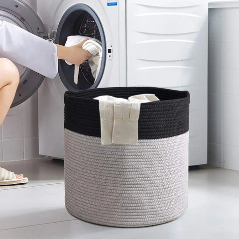 Two-toned Cotton Rope Laundry Basket