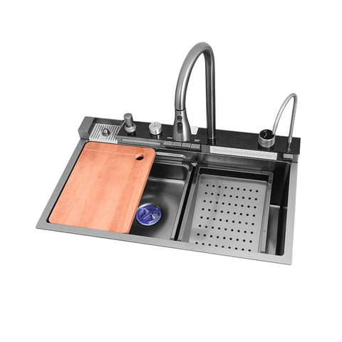 Black drop-In Workstation Kitchen Sink With Accessories.