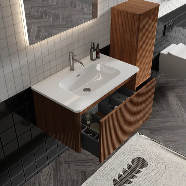 Hannemarie 30'' Wall Mounted Single Bathroom Vanity with Ceramic Top