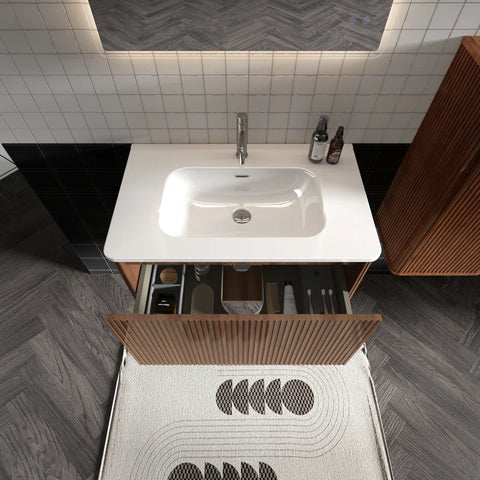 Hannemarie 30'' Wall Mounted Single Bathroom Vanity with Ceramic Top