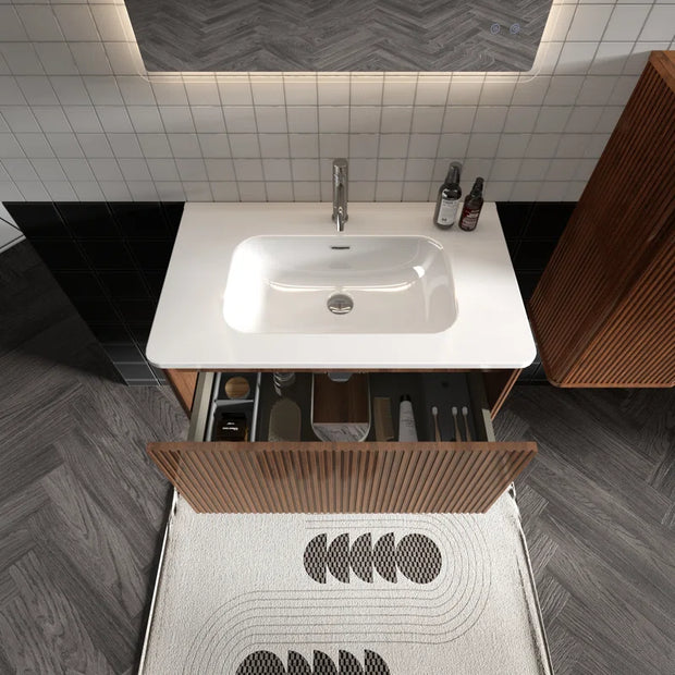 Hannemarie 30'' Wall Mounted Single Bathroom Vanity with Ceramic Top