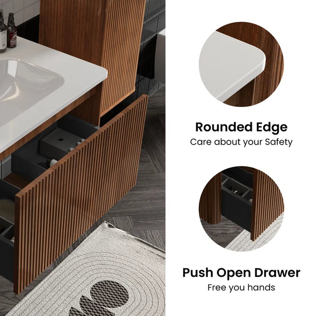 Hannemarie 30'' Wall Mounted Single Bathroom Vanity with Ceramic Top