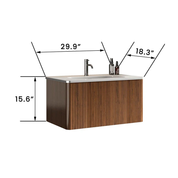 Hannemarie 30'' Wall Mounted Single Bathroom Vanity with Ceramic Top