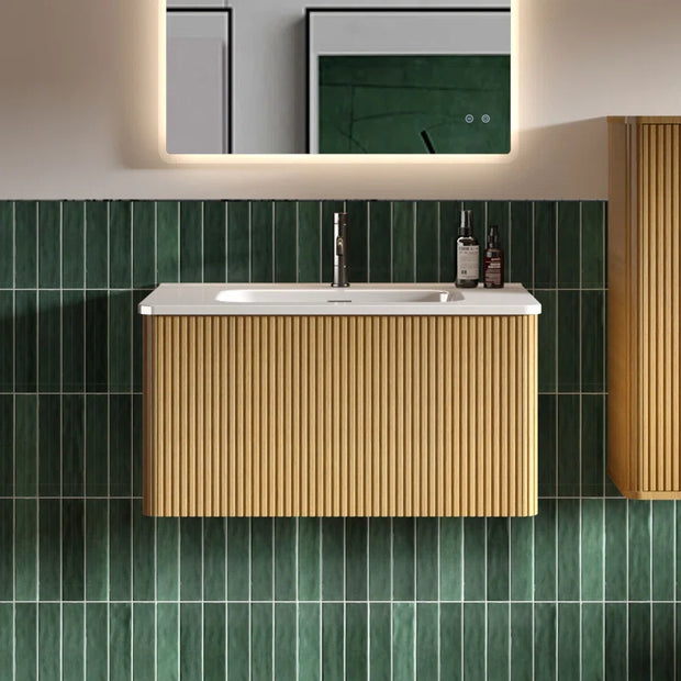 Hannemarie 30'' Wall Mounted Single Bathroom Vanity with Ceramic Top