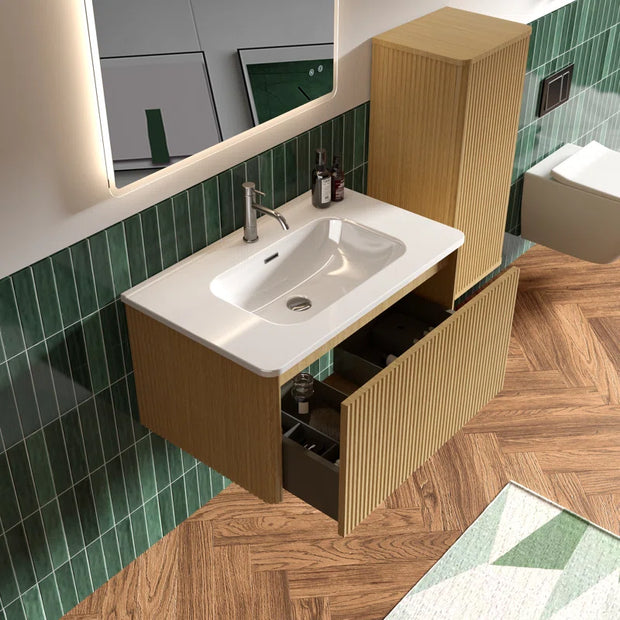 Hannemarie 30'' Wall Mounted Single Bathroom Vanity with Ceramic Top