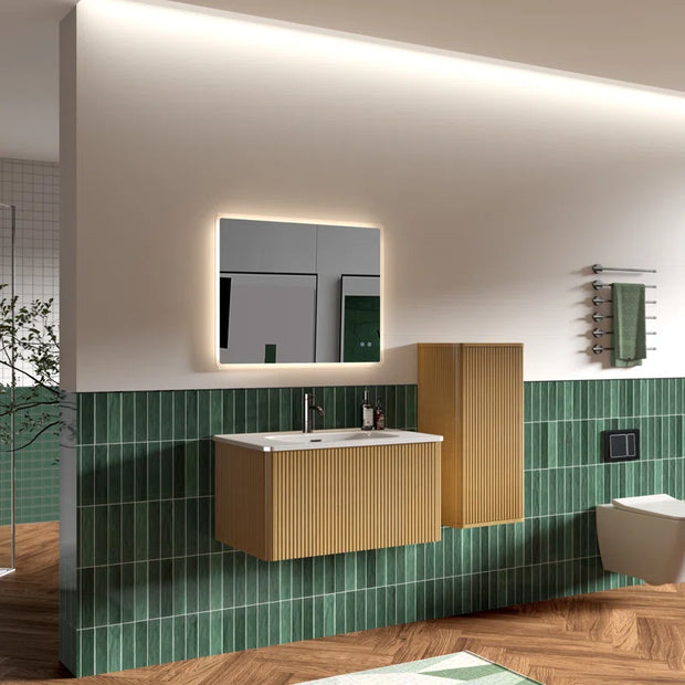 Hannemarie 30'' Wall Mounted Single Bathroom Vanity with Ceramic Top
