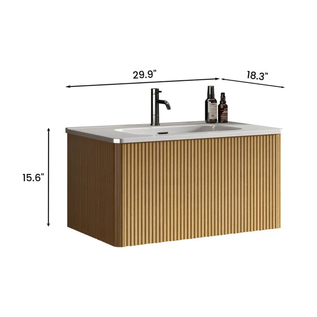 Hannemarie 30'' Wall Mounted Single Bathroom Vanity with Ceramic Top