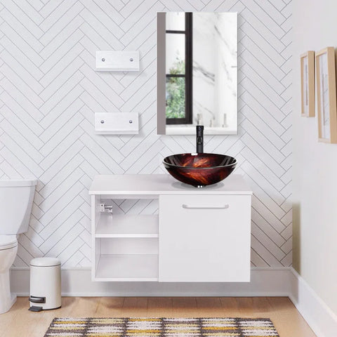 H Bathroom Vanity In White With Sink And White Top And Mirror