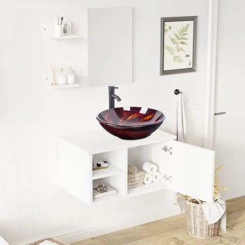 H Bathroom Vanity In White With Sink And White Top And Mirror