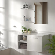 H Bathroom Vanity In White With Sink And White Top And Mirror
