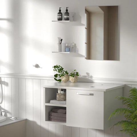 H Bathroom Vanity In White With Sink And White Top And Mirror