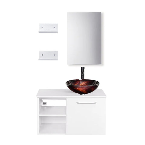 H Bathroom Vanity In White With Sink And White Top And Mirror