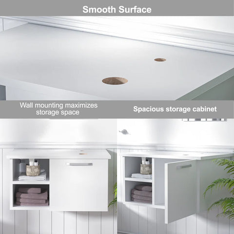 H Bathroom Vanity In White With Sink And White Top And Mirror