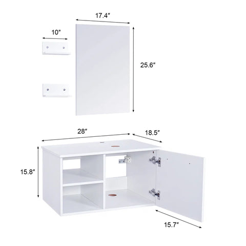H Bathroom Vanity In White With Sink And White Top And Mirror