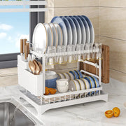 1pc Dish Rack, 2-Tier Detachable Dish Storage Rack With Drainboard Drip Line And Utensil Holders, Countertop Large Capacity Dish Drying Rack, For Kitchen Countertop, Kitchen Organizers And Storage, Kitchen Accessories