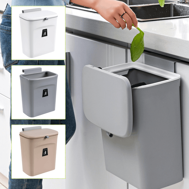 9L Cabinet Door Hanging Trash Can Slide Cover Garbage Bin Waste Storage for Kitchen Bedroom - MRSLM