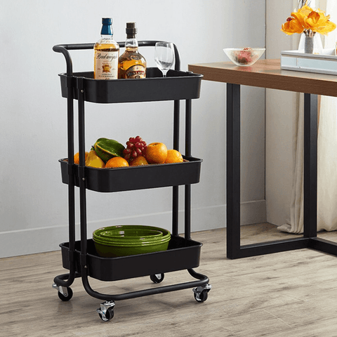 Multifunctional 3-Tier Storage Rack Trolley Rolling Utility Cart Home Kitchen Storage Rack - MRSLM