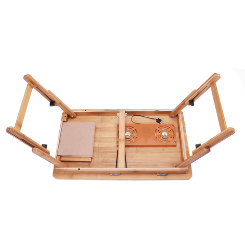 Portable Folding Lap Desk Bamboo Laptop Breakfast Tray Bed Table Stand Fan