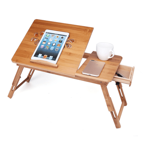 Portable Folding Lap Desk Bamboo Laptop Breakfast Tray Bed Table Stand Fan