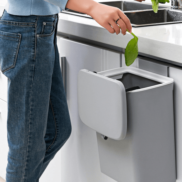 9L Cabinet Door Hanging Trash Can Slide Cover Garbage Bin Waste Storage for Kitchen Bedroom - MRSLM