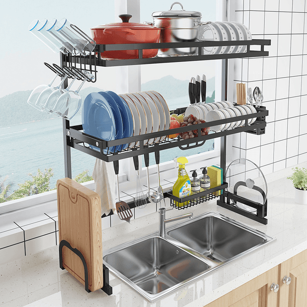 Stainless Steel All-In-One Versatile Organizer Dishes Rack for Kitchen Storage Tool - MRSLM