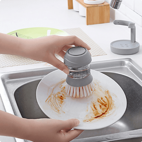 Household Kitchen Washing Utensils Pot Dish Brush with Liquid Washing Soap Dispenser Pot Brush Dish Brushes Cleaning Tool - MRSLM