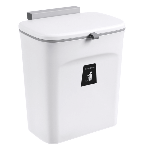 9L Cabinet Door Hanging Trash Can Slide Cover Garbage Bin Waste Storage for Kitchen Bedroom - MRSLM