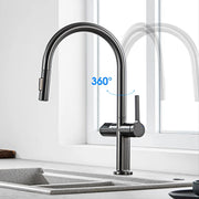 Light luxury gun gray brass kitchen faucet digital display induction design single handle cold & hot dual l 2 function sink Tap