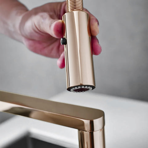 Single Hole High Arc Magnetic Kitchen Faucet Dual-Function Spray In Gold