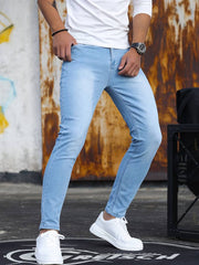 Men's Casual Skinny Jeans, Chic Street Style Medium Stretch Denim Pants