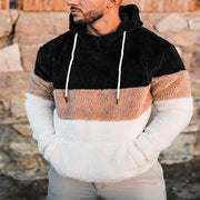 S-3XL Men Fashion Color Blocking Plush Hoodie