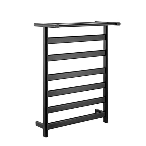 Black Wall-Mount Electric Towel Warmer Heated Towel Rack With Top Shelf Stainless Steel