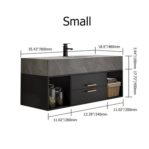 Guiles Modern 39" Grey & Black Floating Bathroom Vanity Set Stone Top Wall Mounted Bathroom Cabinet