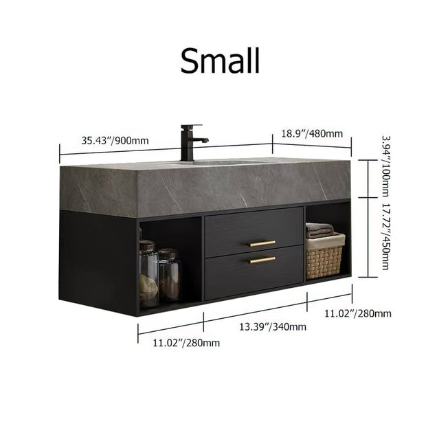 Guiles Modern 39" Grey & Black Floating Bathroom Vanity Set Stone Top Wall Mounted Bathroom Cabinet