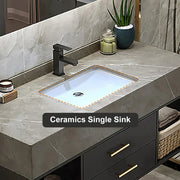Guiles Modern 39" Grey & Black Floating Bathroom Vanity Set Stone Top Wall Mounted Bathroom Cabinet