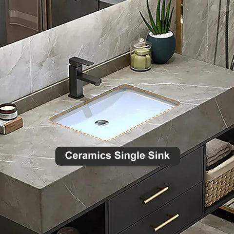 Guiles Modern 39" Grey & Black Floating Bathroom Vanity Set Stone Top Wall Mounted Bathroom Cabinet