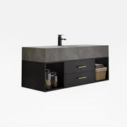 Guiles Modern 39" Grey & Black Floating Bathroom Vanity Set Stone Top Wall Mounted Bathroom Cabinet