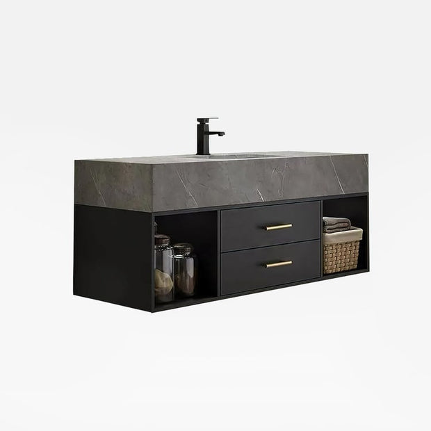 Guiles Modern 39" Grey & Black Floating Bathroom Vanity Set Stone Top Wall Mounted Bathroom Cabinet