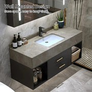 Guiles Modern 39" Grey & Black Floating Bathroom Vanity Set Stone Top Wall Mounted Bathroom Cabinet