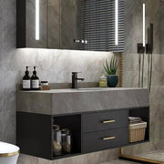 Guiles Modern 39" Grey & Black Floating Bathroom Vanity Set Stone Top Wall Mounted Bathroom Cabinet