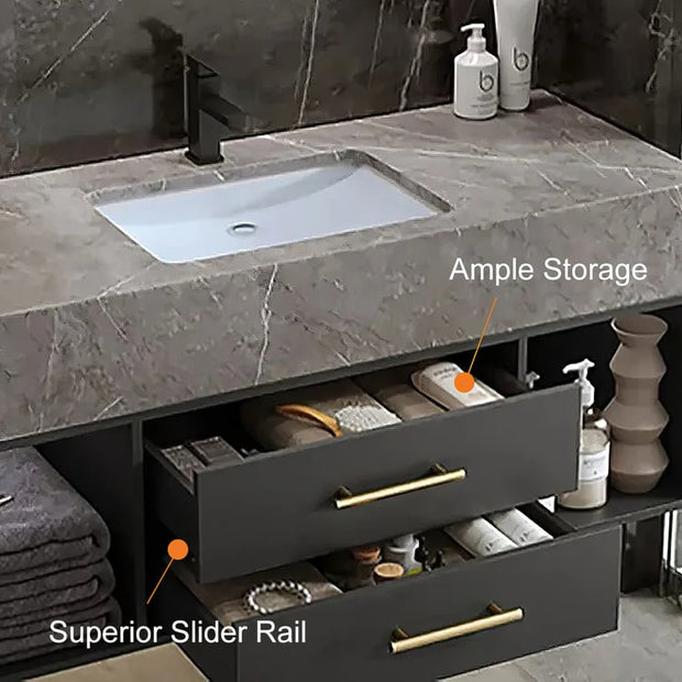 Guiles Modern 39" Grey & Black Floating Bathroom Vanity Set Stone Top Wall Mounted Bathroom Cabinet