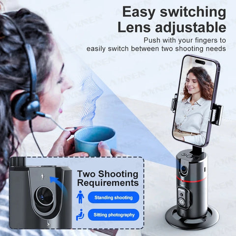 P02 360 Rotatie Gimbal Stabilisator, Follow-Up Selfie Desktop Face Tracking Gimbal Voor Tiktok Smartphone Live, Met Externe Sluiter