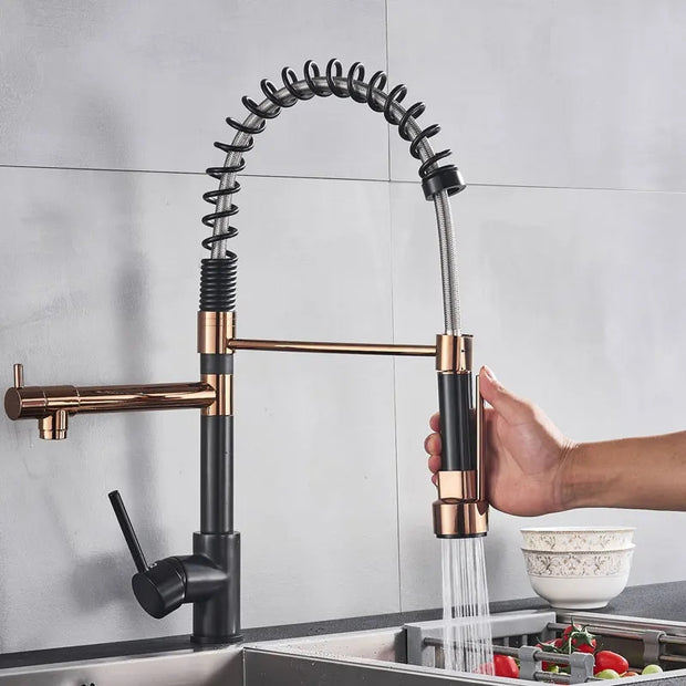 Rose Gold Dual-Handle Kitchen Faucet. || Matching Hot Cold Bath