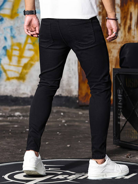 Men's Casual Skinny Jeans, Chic Street Style Medium Stretch Denim Pants